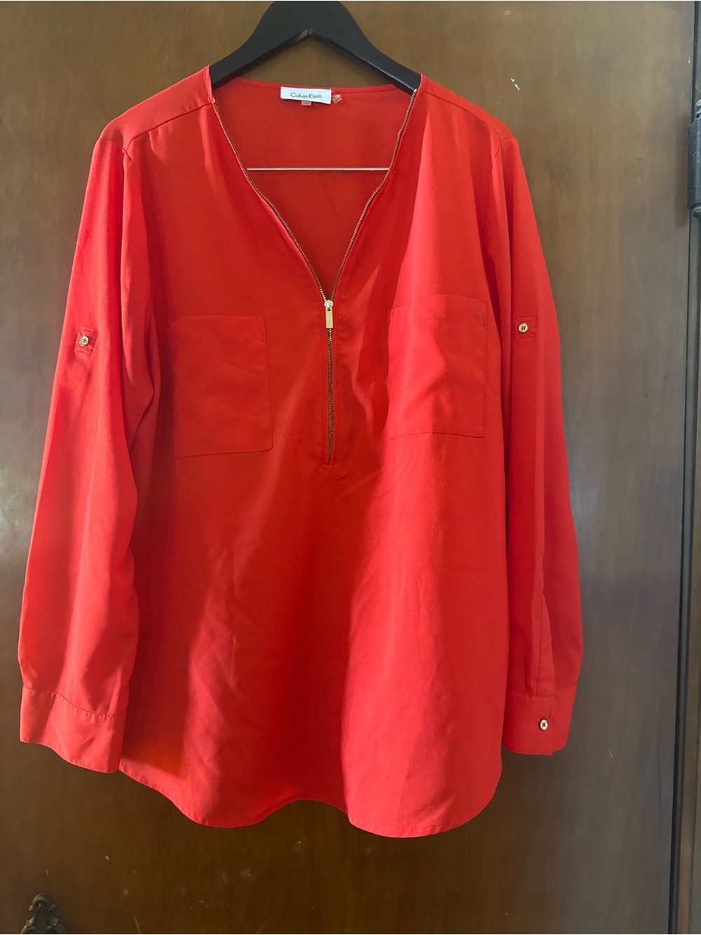 Calvin Klein Vibrant Red Zip-Front Tunic Top